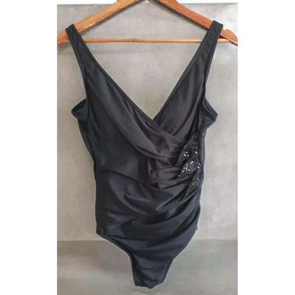 Miraclesuit Swimsuit Women's Small Black Sequin V-neck Shaping - Picture 1 of 7